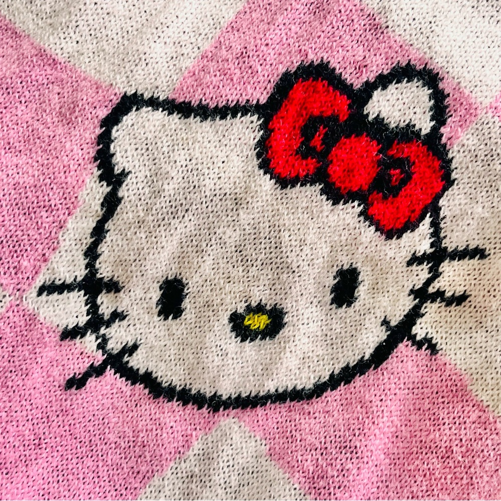 Hello Kitty Sweater Vest Kawaii Y2K Cute Girly Checkered Pink - Picture 5 of 8
